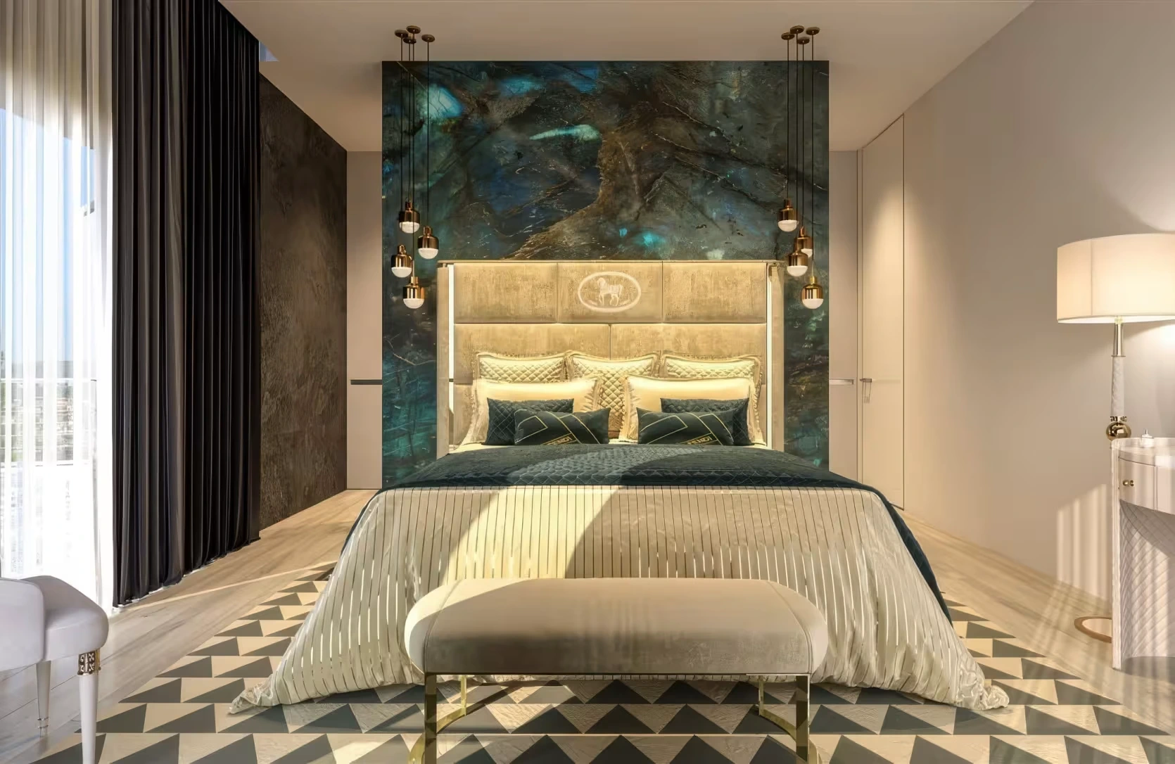 Agios Tychonas bedroom with green feature wall