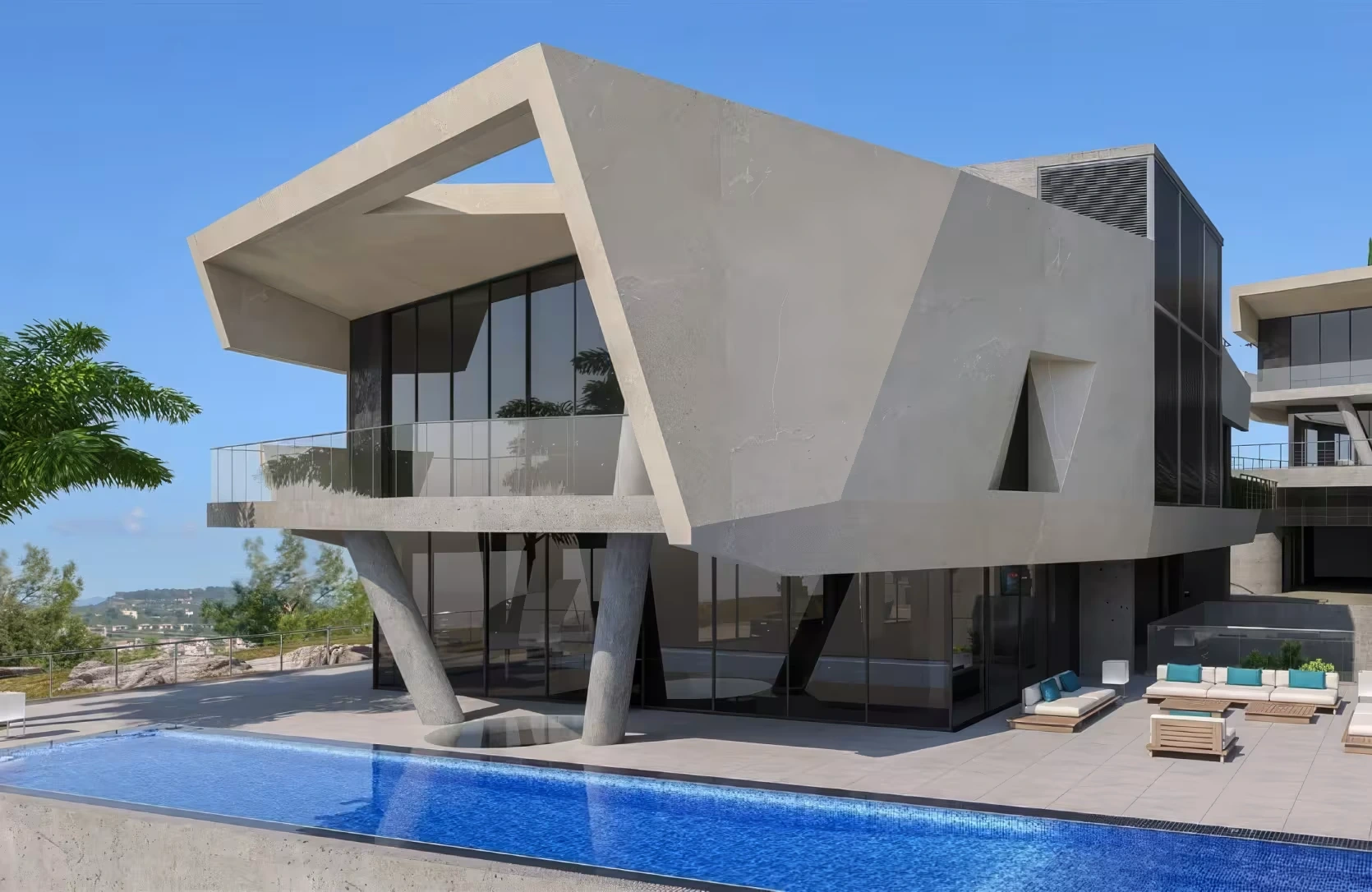 Agios Tychonas pool-facing architectural render