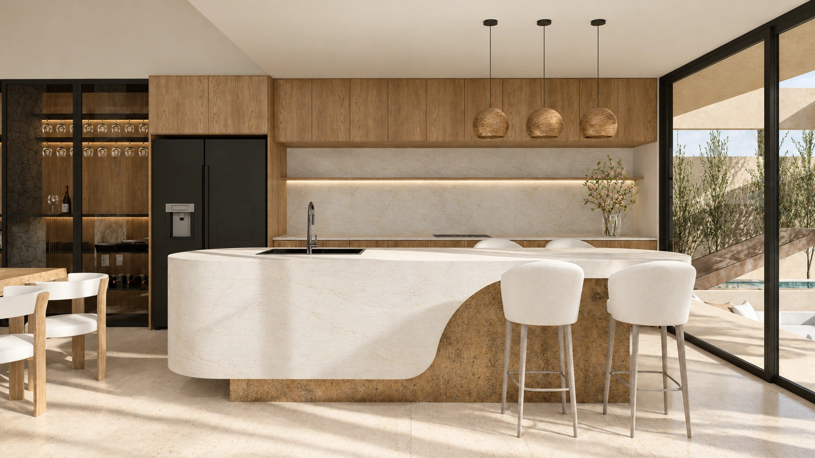 Cliffside kitchen island and timber cabinetry