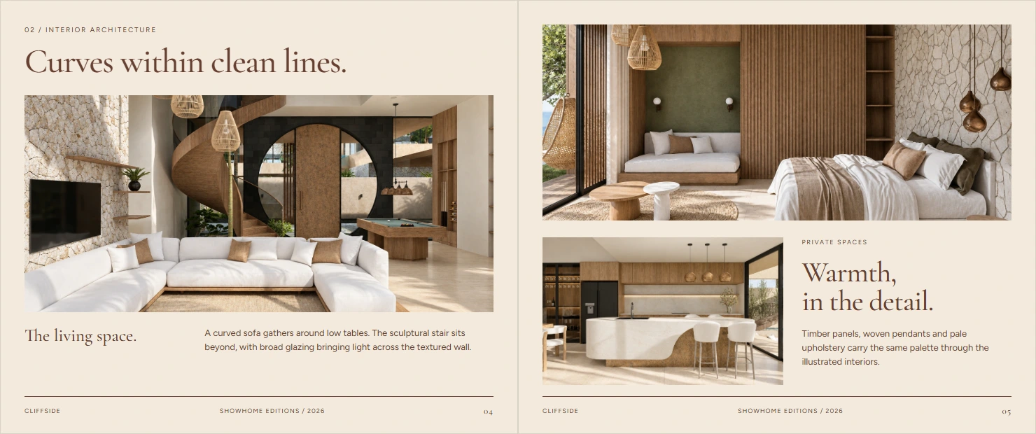 Facing pages from the Cliffside brochure