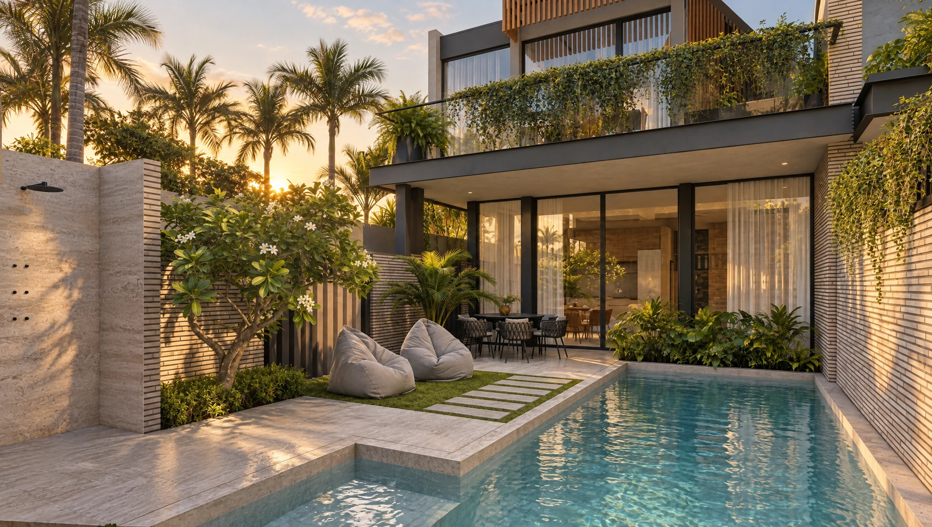 Four Palms courtyard, sheltered seating and stepping pads
